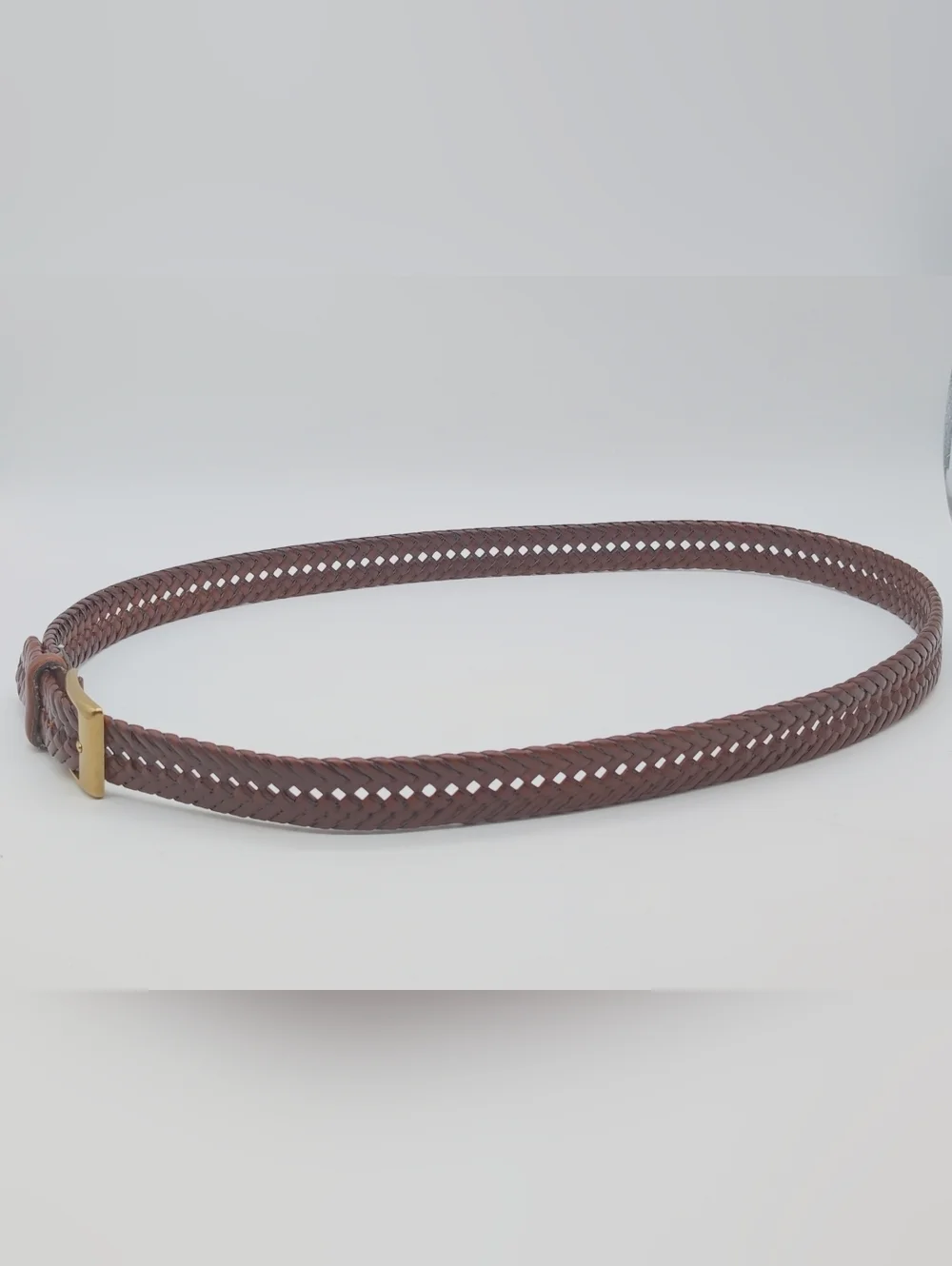 Braided Brown Leather Belt with Gold Buckle Sz 46